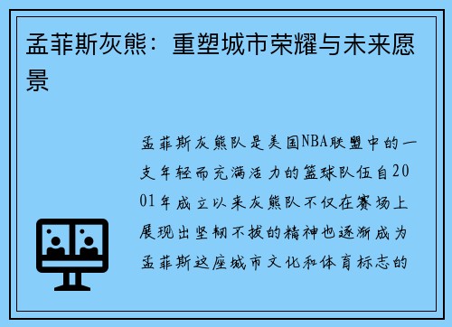 孟菲斯灰熊：重塑城市荣耀与未来愿景